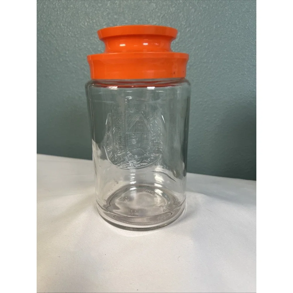 Tang jar Vintage Anchor Hocking Tang Jar With‎ Cabin And Orange Lid Vintage